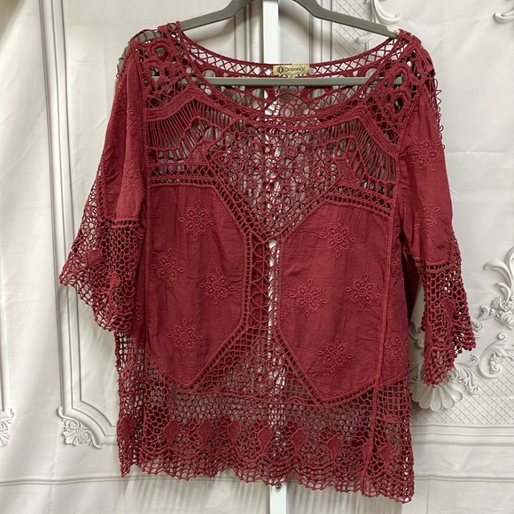 Democracy Tops - Democracy boho lace embroidered open rose color size small top